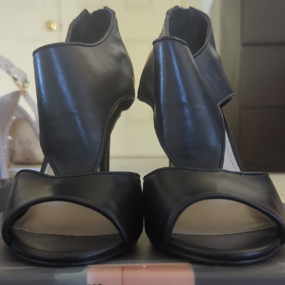 Vince Camuto Black Heels with Draped Design and Peep-Toe
